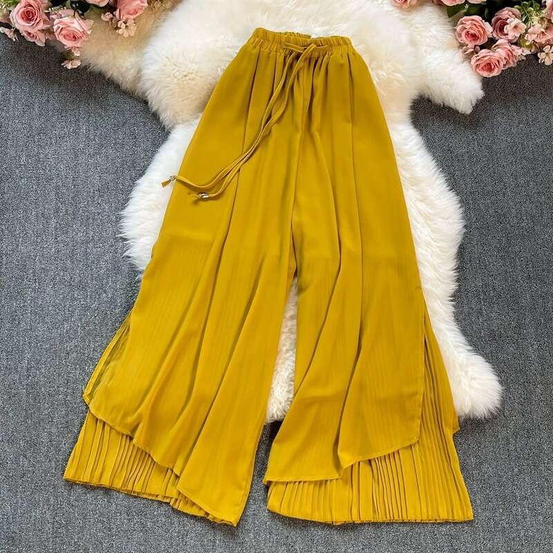 Elastic Waist Drape Wide for Women's Summer New Chiffon Straight Leg Trouser Thin Loose Casual Pants Jeans for Pregnant Women Waterproof Trousers