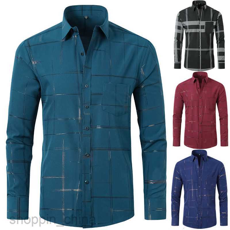 Mens Casual Shirts Elastic shirt Men's long sleeved men's gold stamping shirt Men's thin slim shirt tops