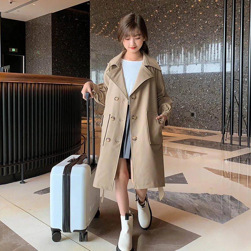 Spring Autumn Cotton Kids Girls Long Trench Coats Fashion England Style Windbreaker Jacket For Girls Teen Children Clothing 240710