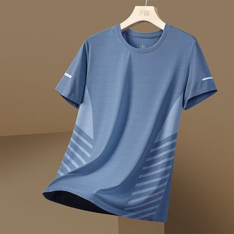 M-5xl Men's Short-Sleeved T-Shirt Summer Casual Breathable Mesh Sports Running Quick-Drying Top Large Size
