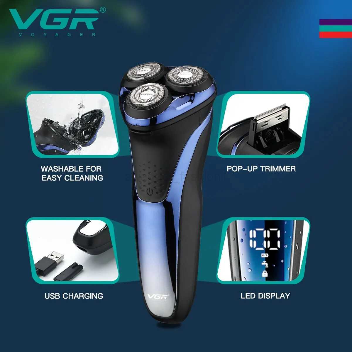 VGR Electric Shaver Professional Razor Waterproof Beard Trimmer Rotary 3D Floating Shaving Rechargeable Electric for Men V-306B260709
