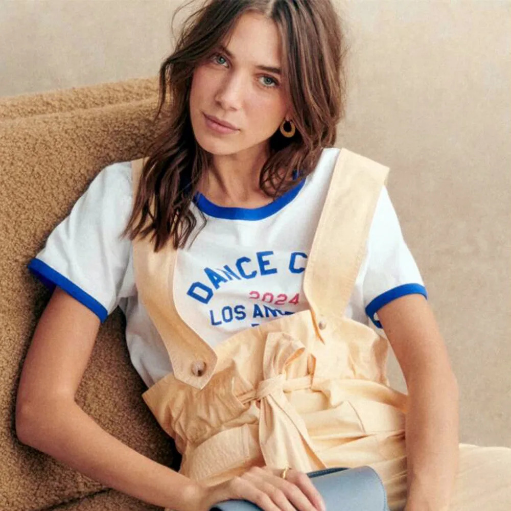 Dance Club Vintage Style Letters Printing Ringer T Shirts Summer Short Sleeve Loose Cotton Tops Ins Fashion Women Tees 240710