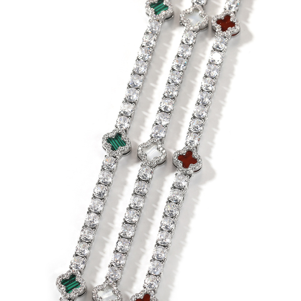 Hip Hop Cross Flower Tennis Chain Necklace Bracelet 5A Zircon Women Mens Jewelry
