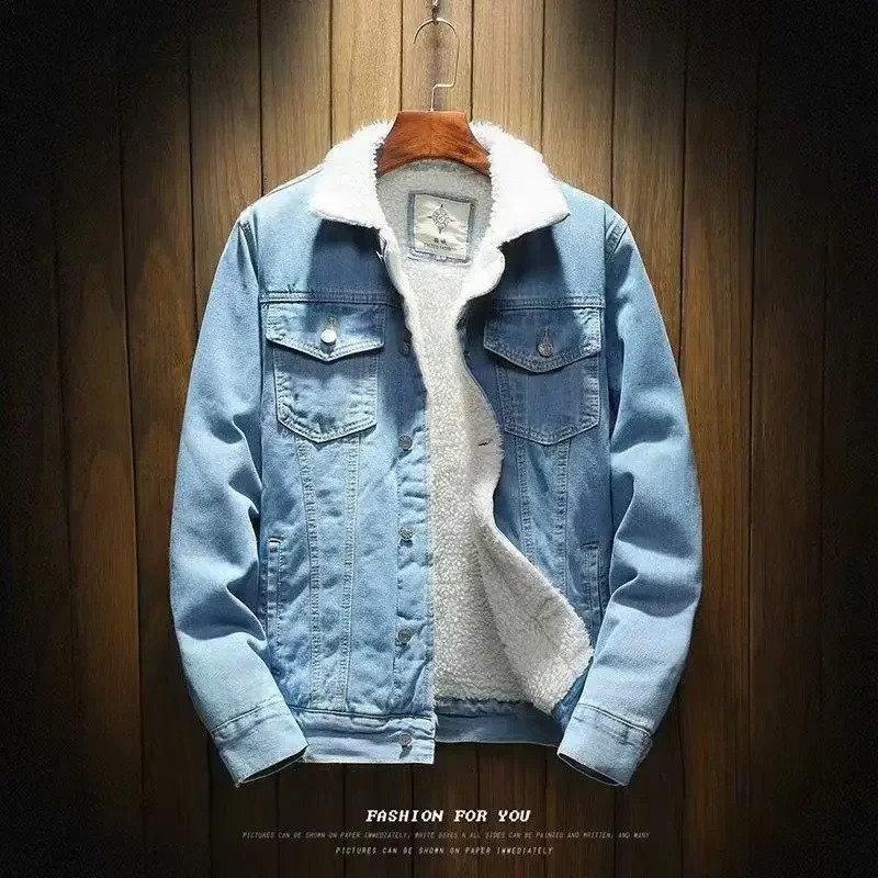 Winter vintage wool lined denim jacket mens fashion cotton casual scene other materials 240717