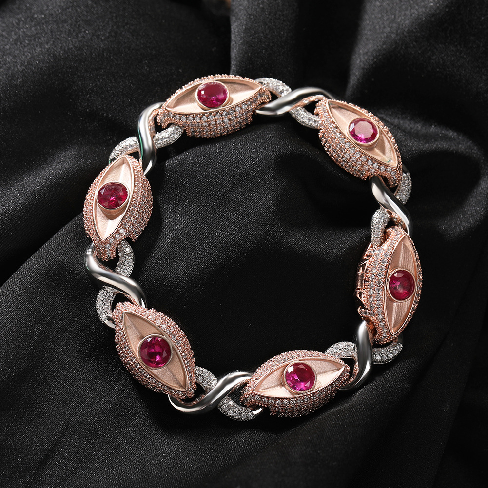 High Quality 13mm Hip Hop Red Eye Cuban Chain Necklace Bracelets 8 Shape 5A Zircon Jewelry Set