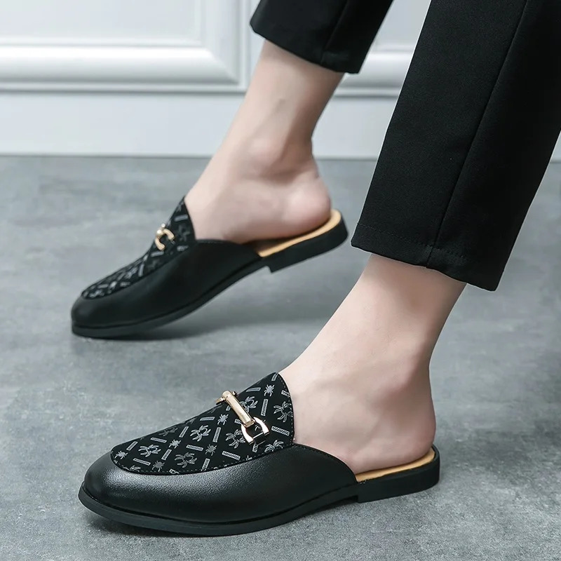 Men Half Slippers Loafers Casual Summer Leather Male Moccasins Classic Breathable Soft Slip On Driving Shoes 240718