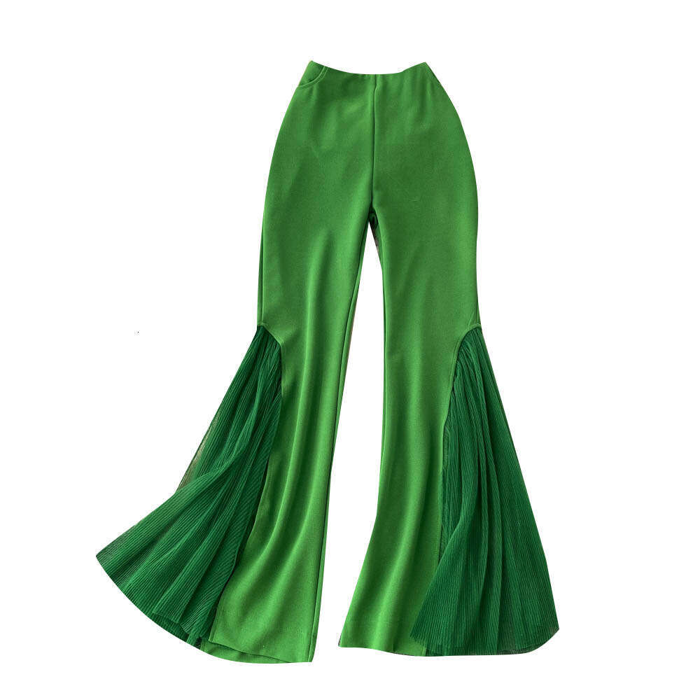 Trendy Brand Summer Women's Design Sense, Niche Mesh Patchwork Flared Fashionable Performance Clothing, Dance Pants, Trendy Overalls Jeans for Pr