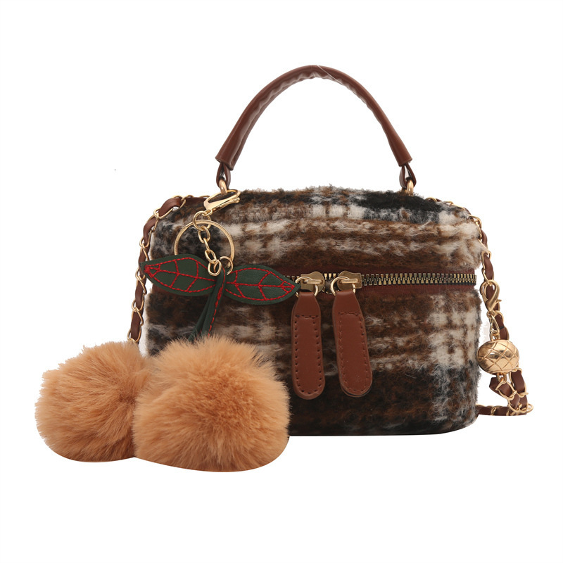 Autumn and winter popular woolen box small for women 2024 new fashion versatile crossbody super hot plaid shoulder bag H7.18#16