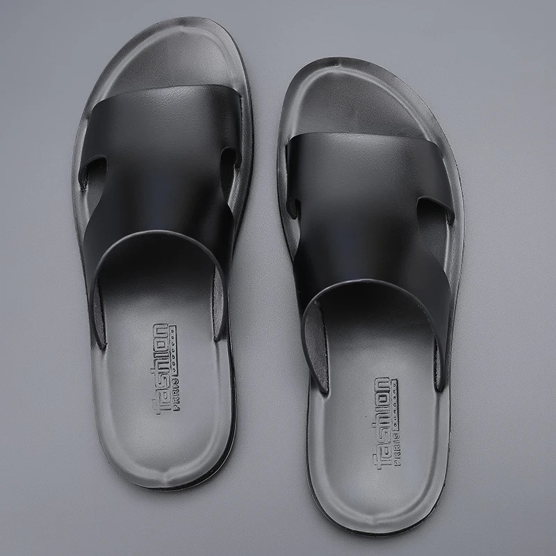 Fashion Men Shoes Flats Summer Casual Slides Outside Sandals Beach Work Slippers Soft Leather Flip Flop Shoes 240713