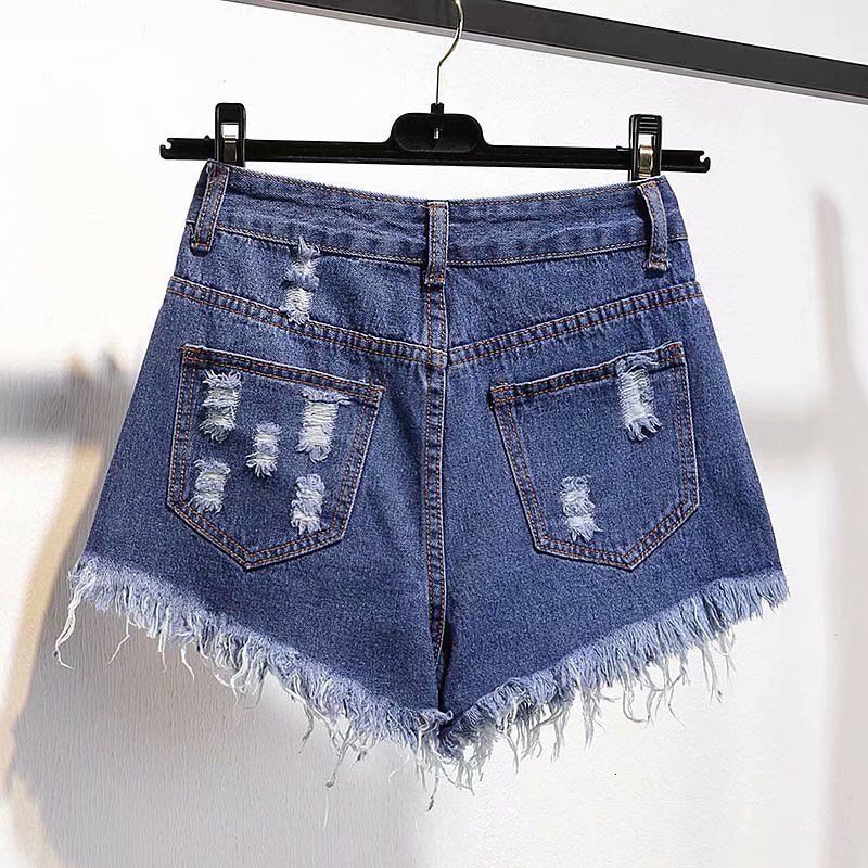 Quality Summer Plus Size Wide Leg For Women White Blue Black Gray Broken Hole High Elastic Women's Denim Shorts