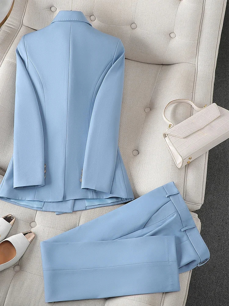 High Quality Office Ladies Pant Suit Solid Color Women Business Work Wear Blazer Jacket and Trouser Female Formal 2 Piece Sets 240712