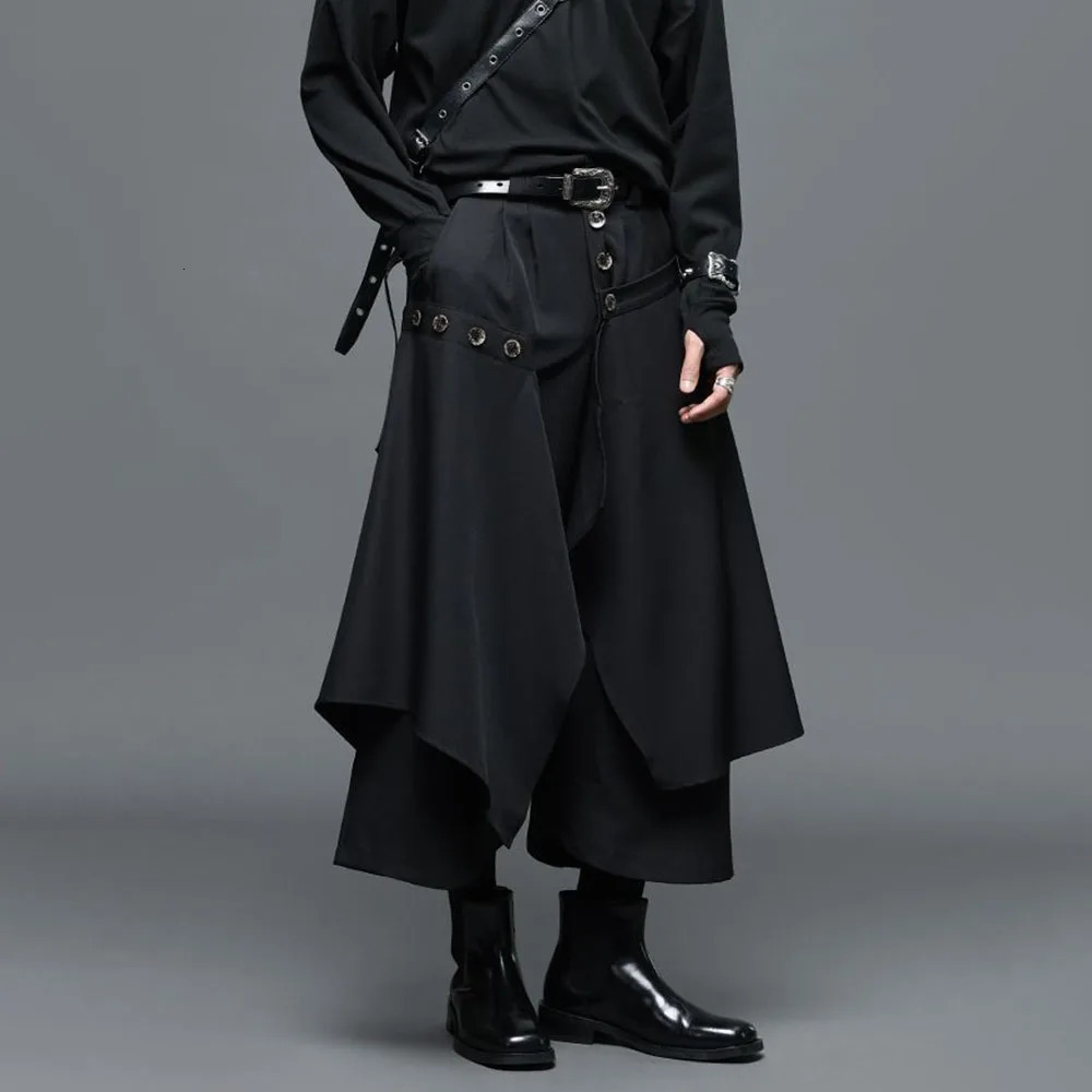 Y2k Irregular Double-Layer Casual Skirt Pants Japanese Harajuku Streetwear Personality Versatile Samurai Skirt Unisex 240708