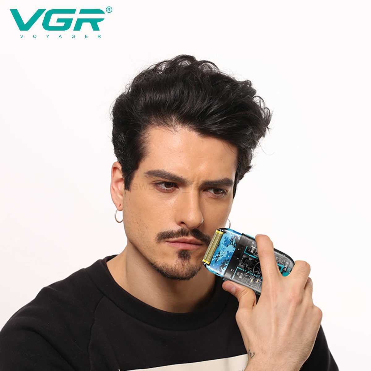VGR Shaver Professional Razor Waterproof Shaving Machine Rechargeable Beard Trimmer Transparent Shaving Machine for Men V-352B240709
