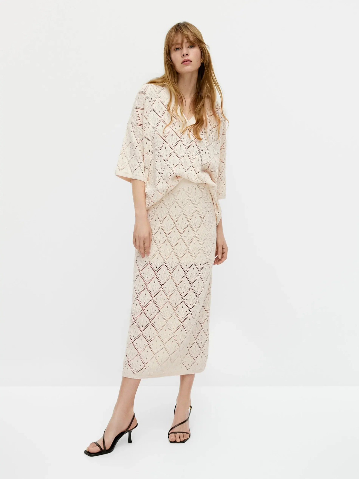Ethereal MD 2024 style of Womens casual Slimfit and flowy long crocheted hollowout skirt 240709