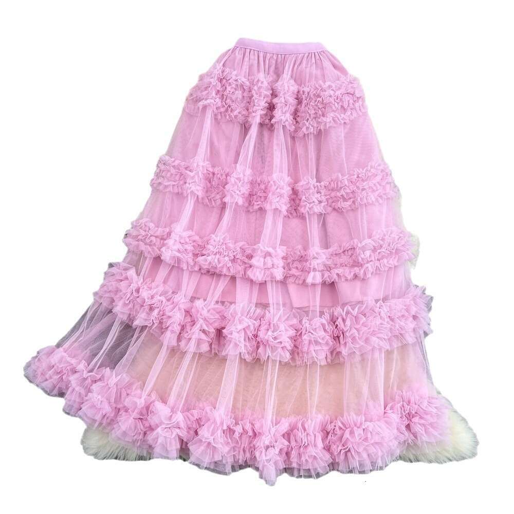 High Waisted Slimming Mesh with Elastic Band, Medium Length Over Knee, Irregular Wood Ear Edge, Super Fairy Cake Skirt for Women Sexy Temperament BOHO