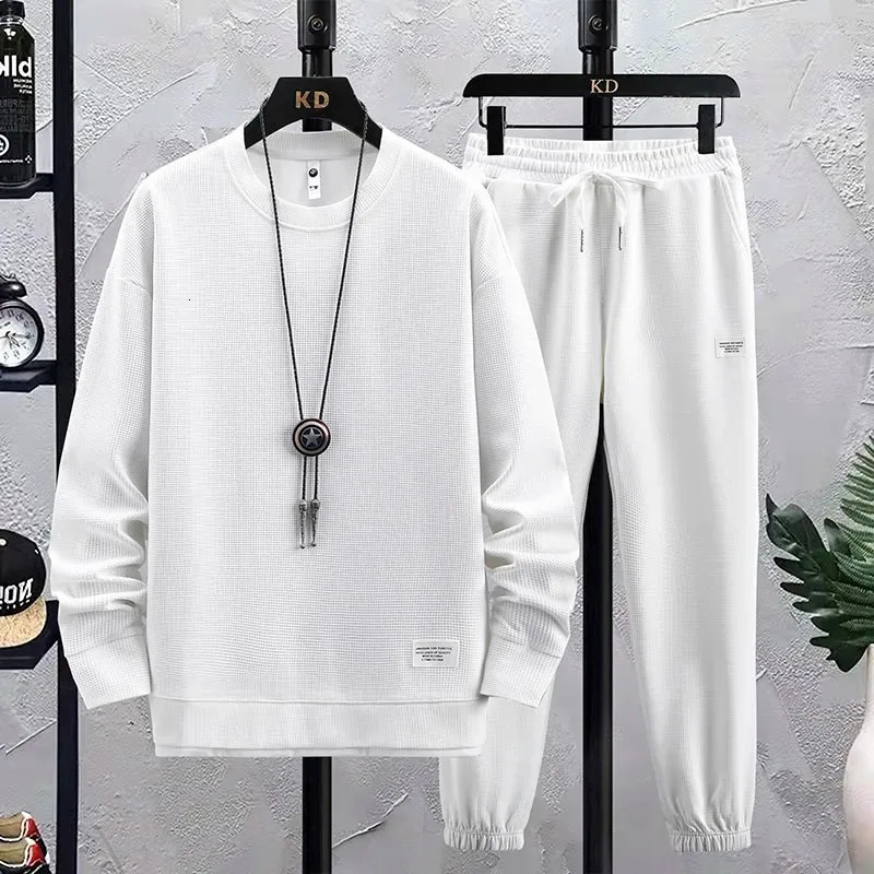 Spring Autumn Mens Two Piece Set Linen Fabric Casual Sweatshirt and Sweatpants Set Mens Sports Suit Fashion Tracksuit 240715