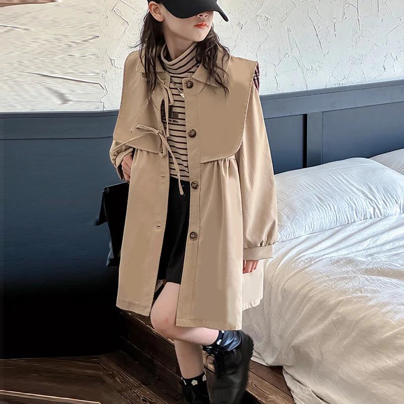 Childrens Clothing Girls Coat Kids Jacket Childrens Spring Autumn Korean Style Cute Long Trench Baby Girls Windbreaker 240710