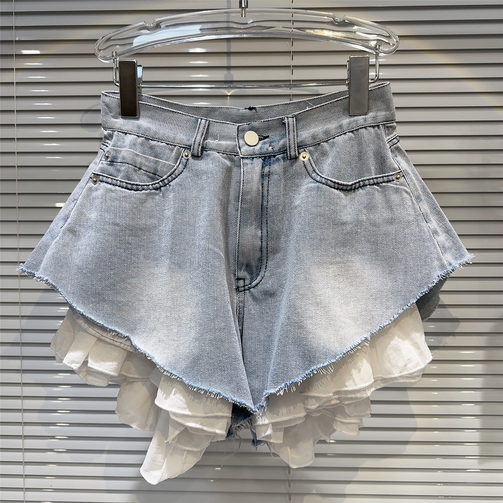 Trendy New Fashion Unique Streetwear Sexy Irregular Washed Jean Patchwork Short Denim For Shorts Women