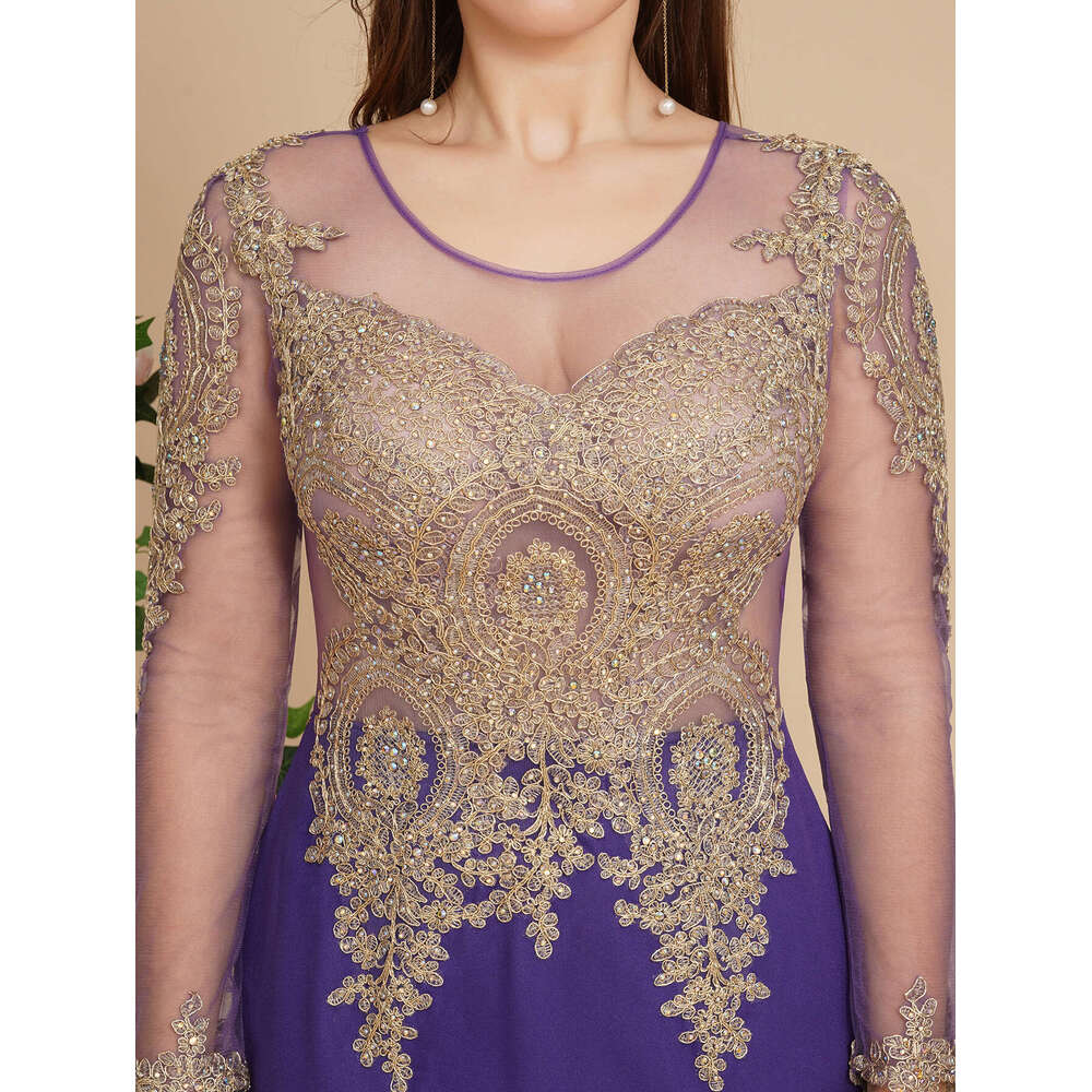 Plus Size 26W Long Mermaid Sleeve Dress Women Sexy Beaded Crystals Elegant Lace Applique Formal Evening Party Gowns