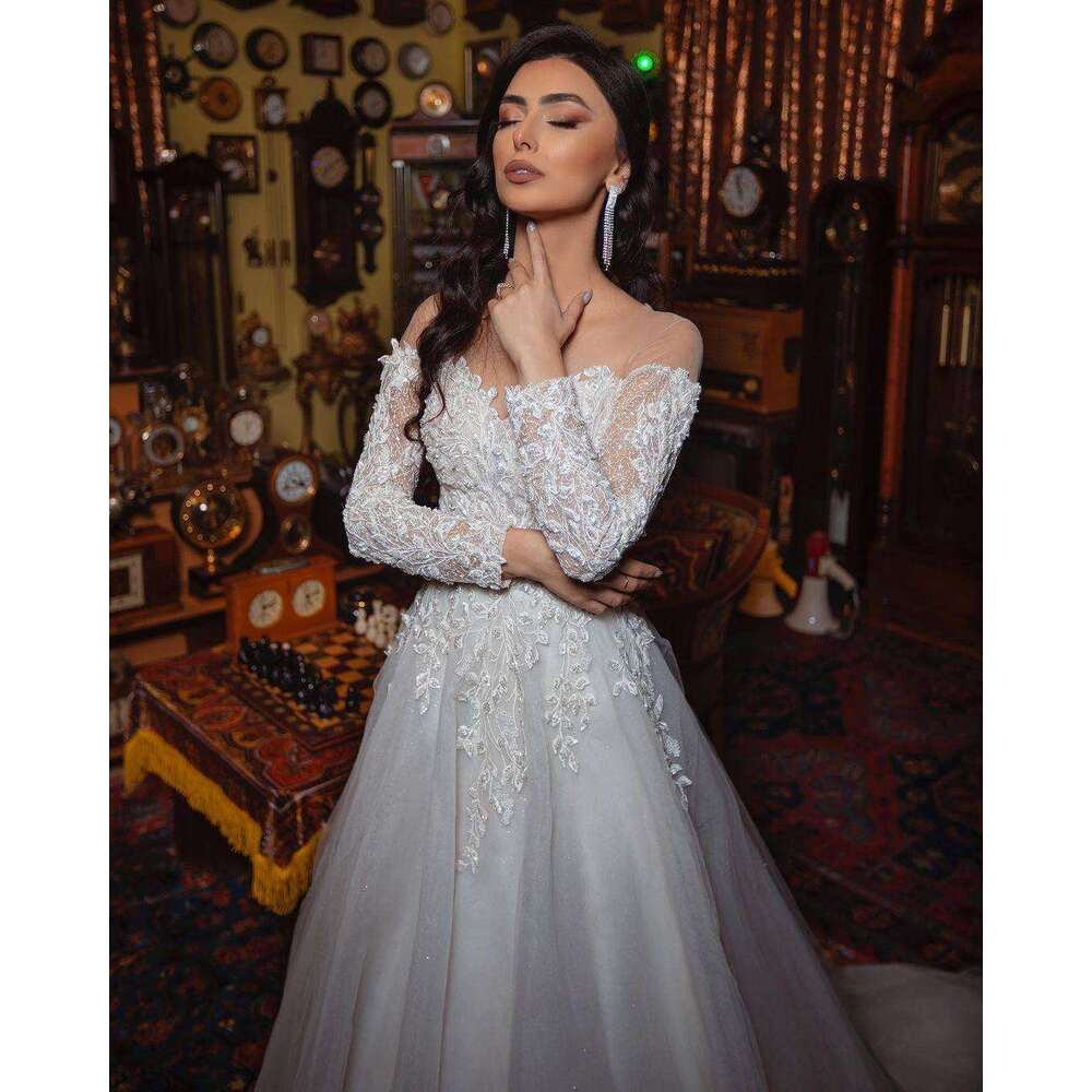 Elegant Wedding Dresses Appliques Lace Long Sleeves Princess Bridal Gowns A Line Custom Made Vestidos De Novia 0719