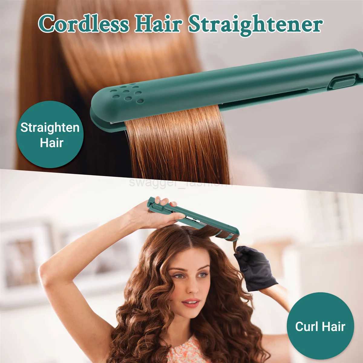 USB Cable Mini Portable Hair Straightener for Straight and Curling Dual-Use Curling Irons for Students GreenB240719