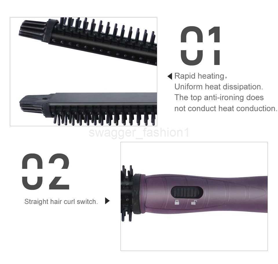 4 in 1 Ceramic Styler Hair Curler Brush Straight and Curl Curling Iron perm hair comb pear flower electric round brush shapeB240719