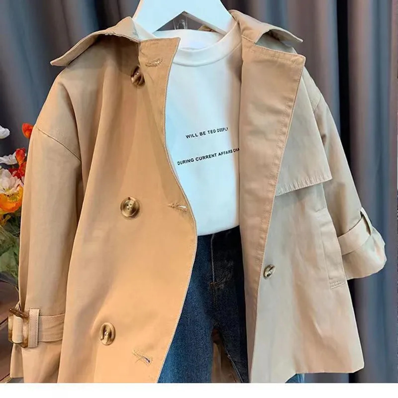 FaShion Baby Girls Trench Coat Mid Length Autumn Childrens British Style Coat Baby Clothing Korean Version Coat 2-8Y 240711