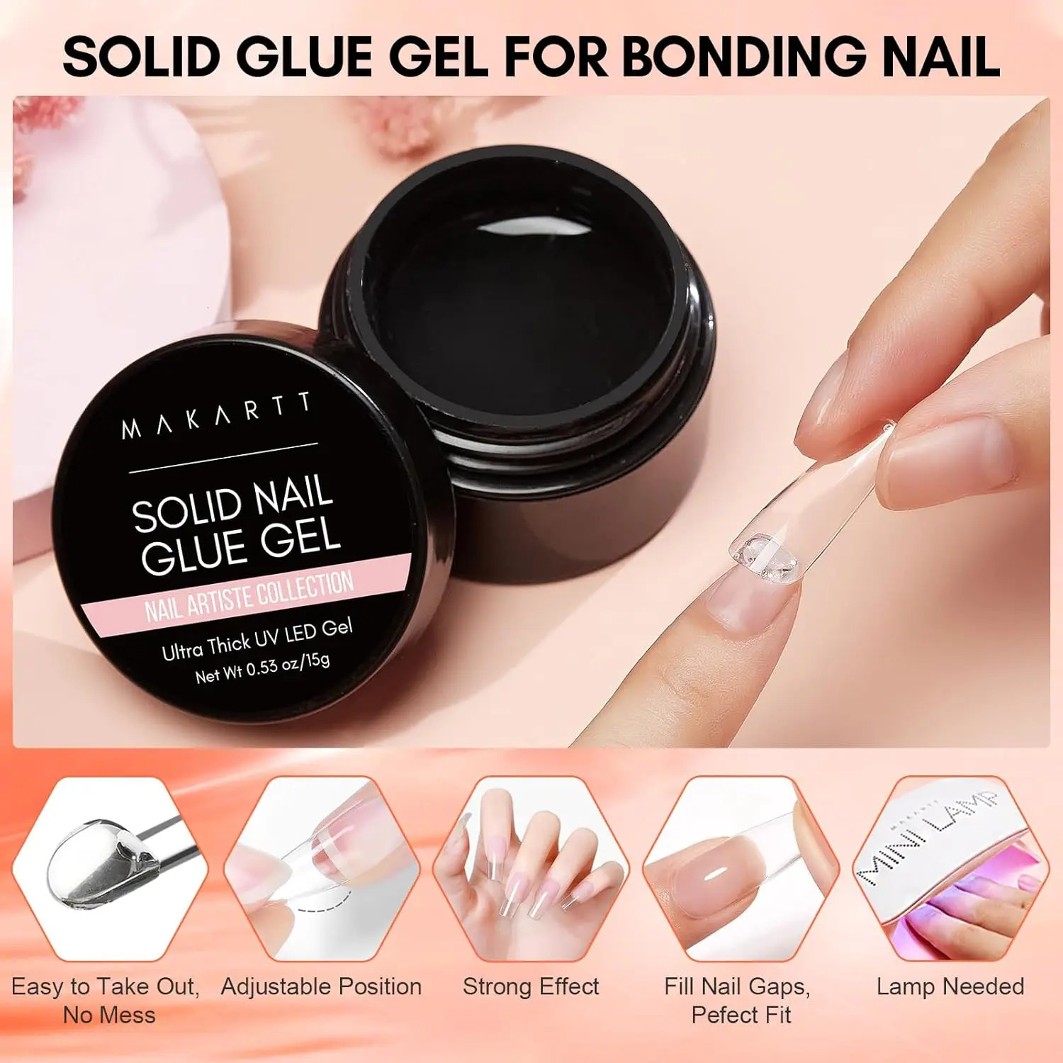 Makartt solid nail gel is used for acrylic nail tip glue gel curing needs UV curing for pressing on false nails 240703