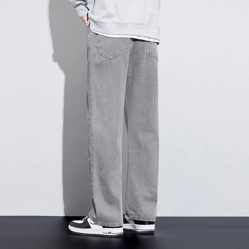 Jeans For Men Baggy Pants Men Trousers Wide Leg Jeans Loose Fit Light Grey Drawsting Elastic Waist Man Clothing Streetwear Homme 240712