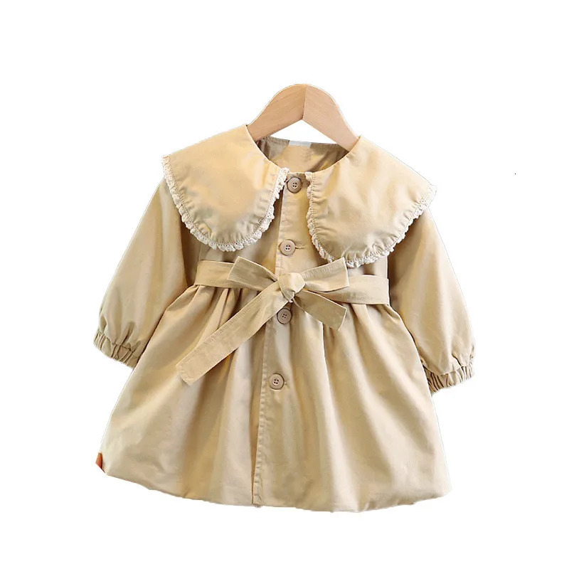 Girls Windbreaker Baby Coats College Style Top Spring Autumn Long French Childrens Clothing Kids Jackets Solid Casual Outerwear 240711
