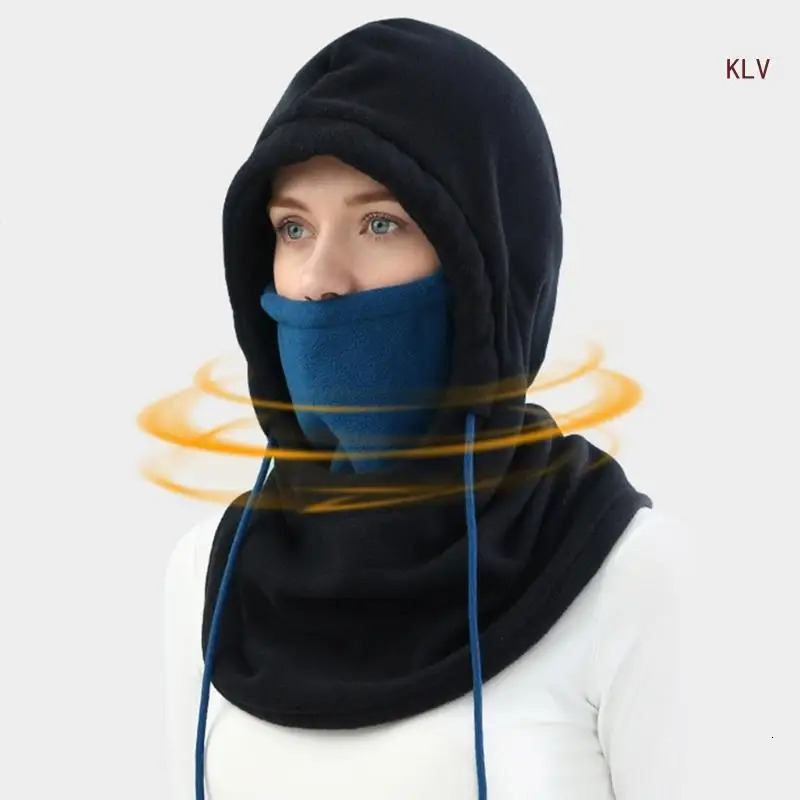 Cycling Hat Ski Winter Windproof Hat Outdoor Sports Bib Cold Padded Hoodies Mask Fleece Warm Hat Driving Neck Guard Hat 240712