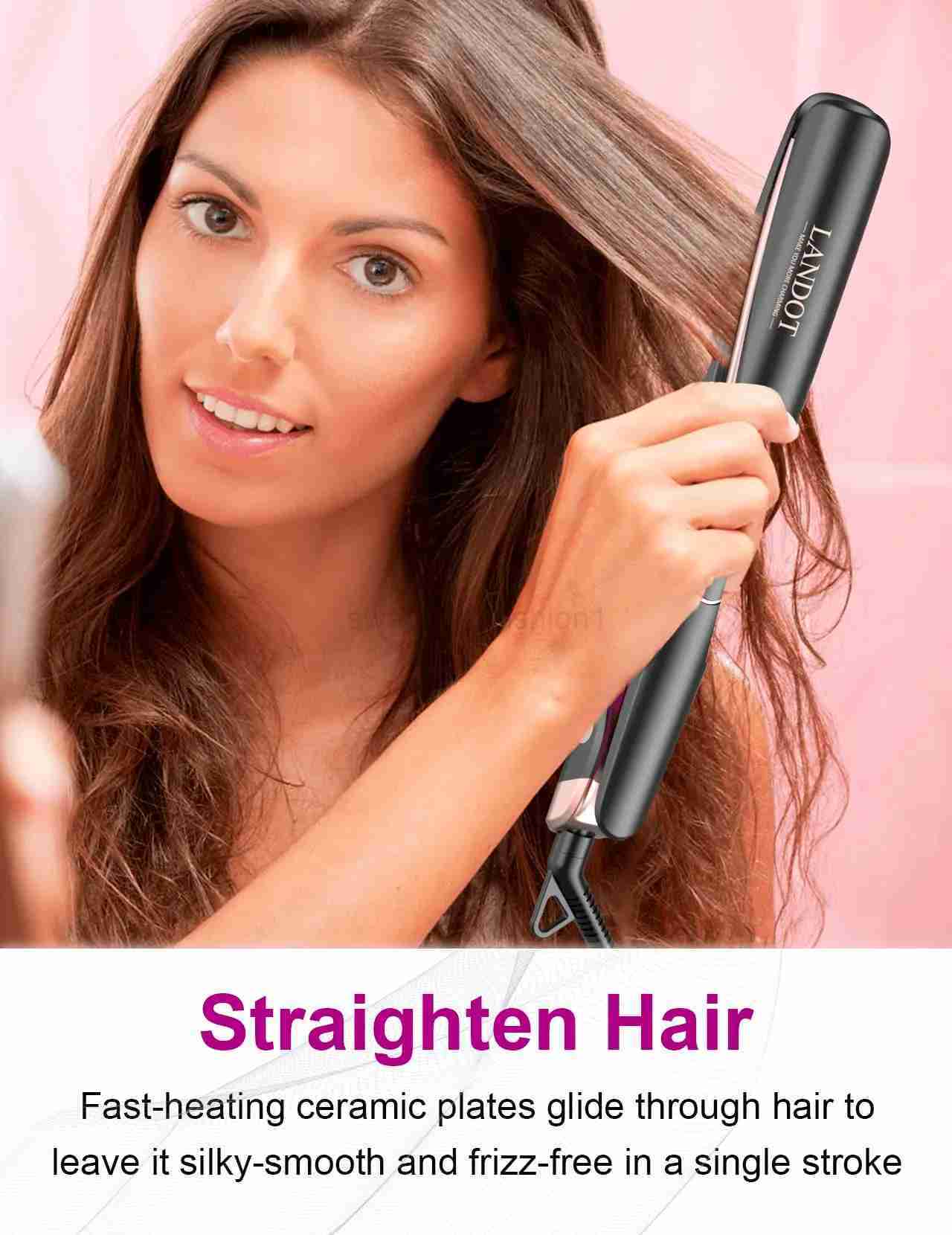 Landot Straightening Curling Iron Combo for Curl Wave Straighten Women Hair - 1 Inch Dual Voltage | HS168 | landotB240719