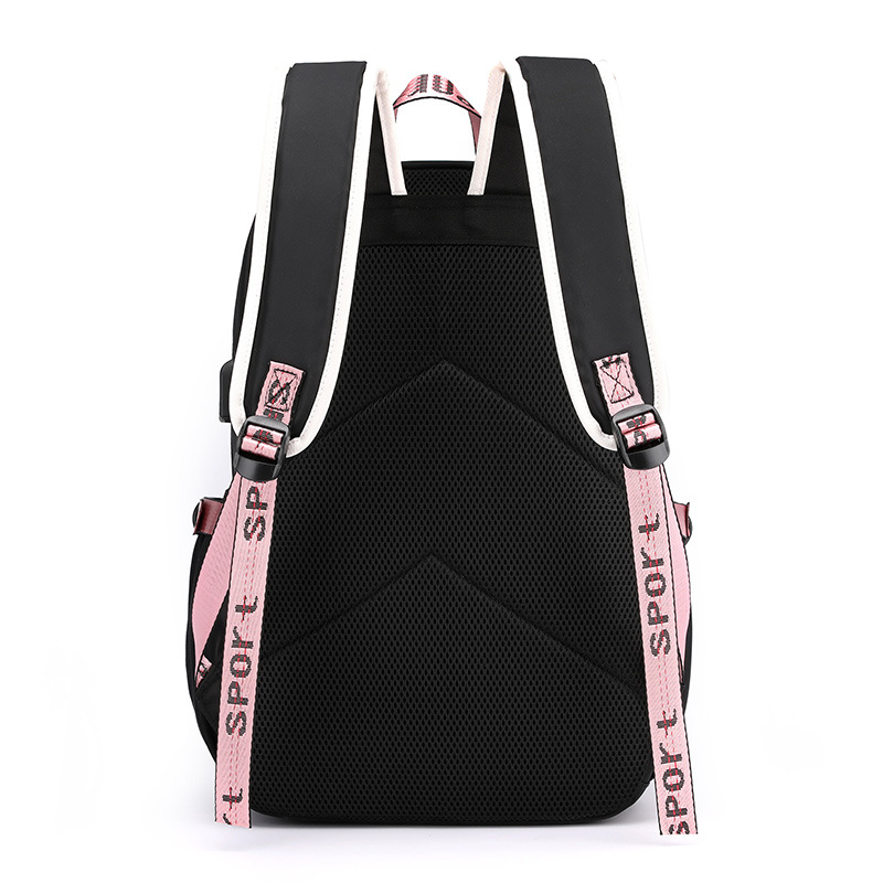 Large School Bags For Teenage Girls USB Port Canvas Schoolbag Student Book Bag Fashion Black Pink Teen School Backpacks Female