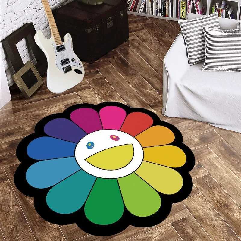 Fashion Anti-fouling Cartoon Living Room Carpet Cute Soft Round Childrens Room Plush Rug Fluffy Washable Easy Care Non-slip Mat