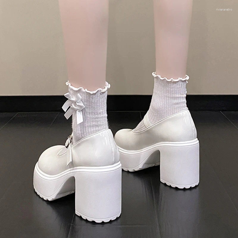 Dress Shoes White Chunky Platform Mary Janes Women 2024 Buckle Strap Super High Heels Pumps Woman Patent Leather Thick Heeled Party