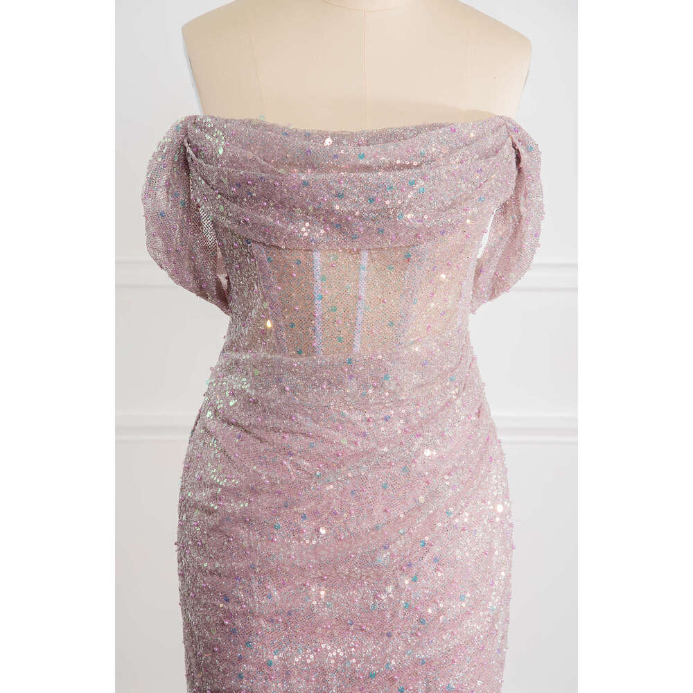 Sparkly Sequined Mermaid Evening Dresses Fish Bone Detachable Train Off The Shoulder Formal Party Prom Gowns Vestidos De Fiesta