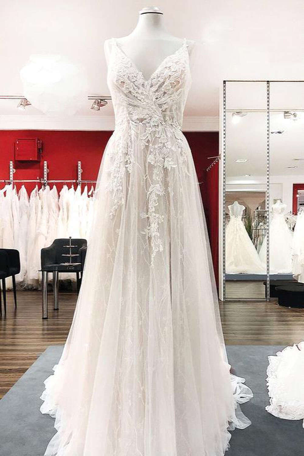A Line Elegant Peals Wedding Dresses Appliques Embroidery Spaghetti Straps Bridal Gowns Formal Evening Vestidos De Novia