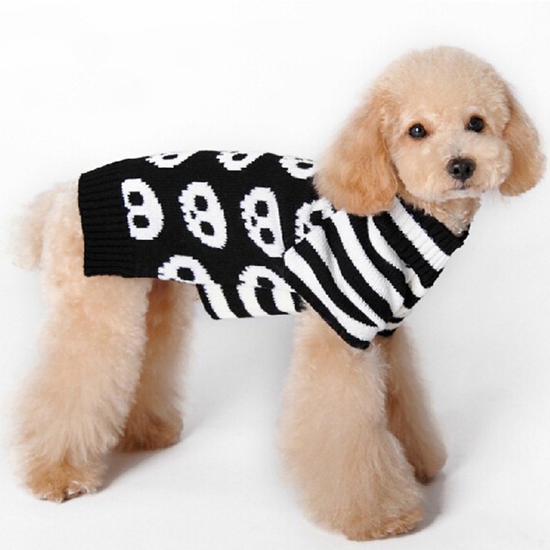 Spooky Skull Striped Sleeve Cat Costume Halloween - Comfy Knitted Pet Sweater For Your Furry Friend