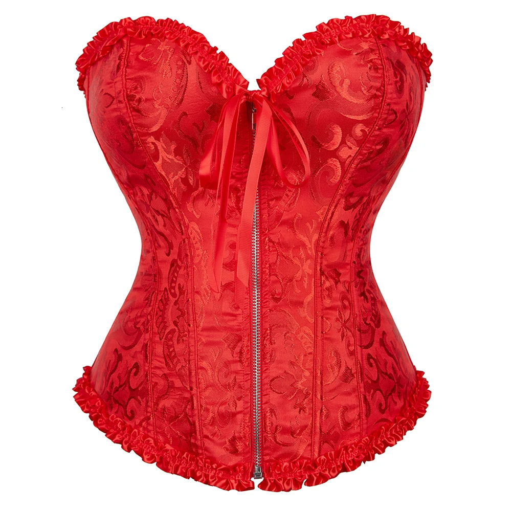 Overbust Corset Zipper Waist Bustier Top Black White Pink Beige Brown Red Green Blue Elegant Basques Corselet 240719