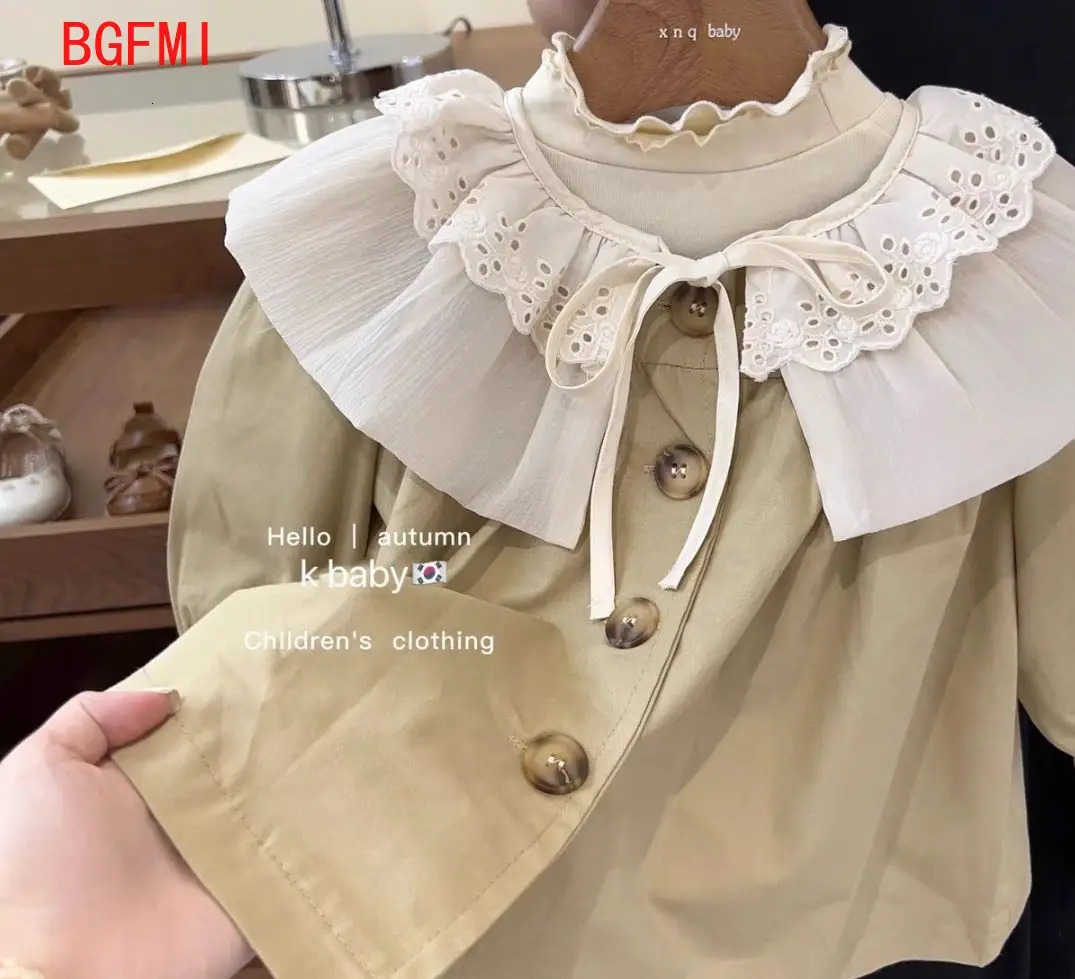 2-7 Yrs Spring Autumn Korean Version Toddler Girls Cotton Windbreaker Jacket Childrens Baby Doll Collar Fashion Trench 240711