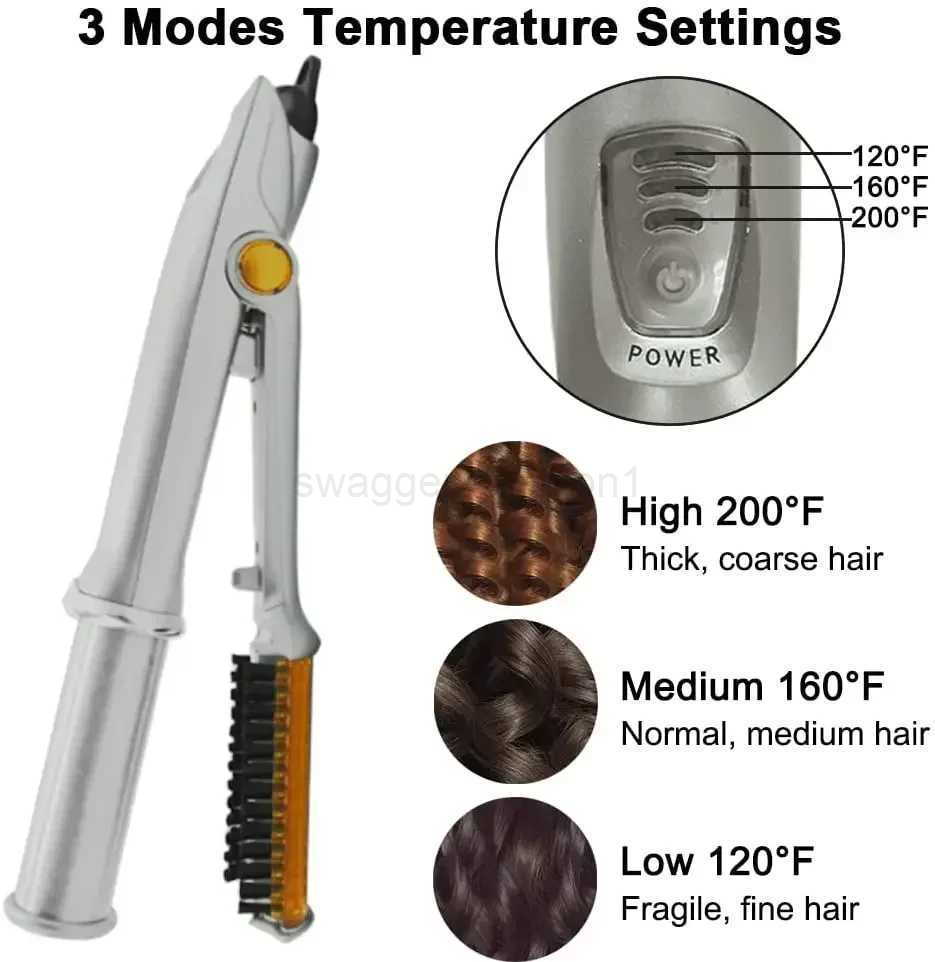 Rotating Hair Curler Straightener Iron Wet And Dry Electric Hot Heating Comb Straightener For Wig Gradient Hair Straight StylerB240719