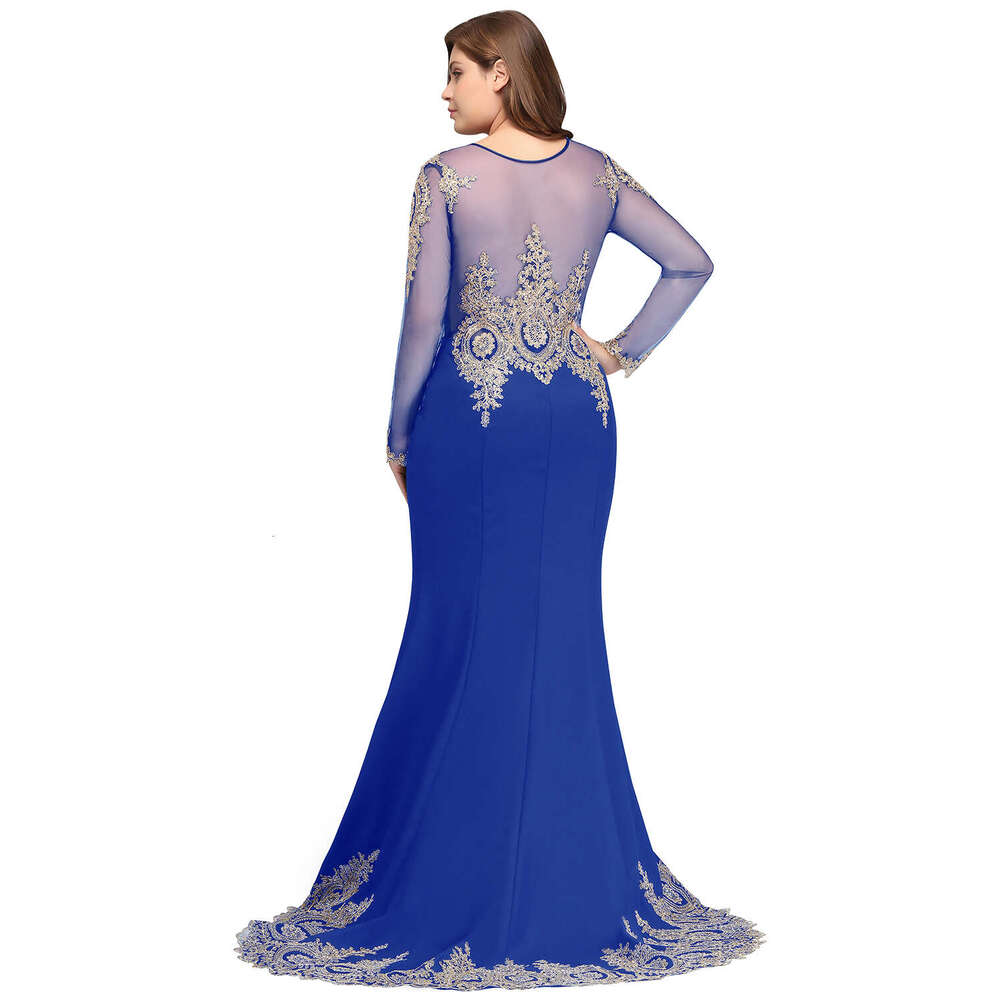 Plus Size 26W Long Mermaid Sleeve Dress Women Sexy Beaded Crystals Elegant Lace Applique Formal Evening Party Gowns