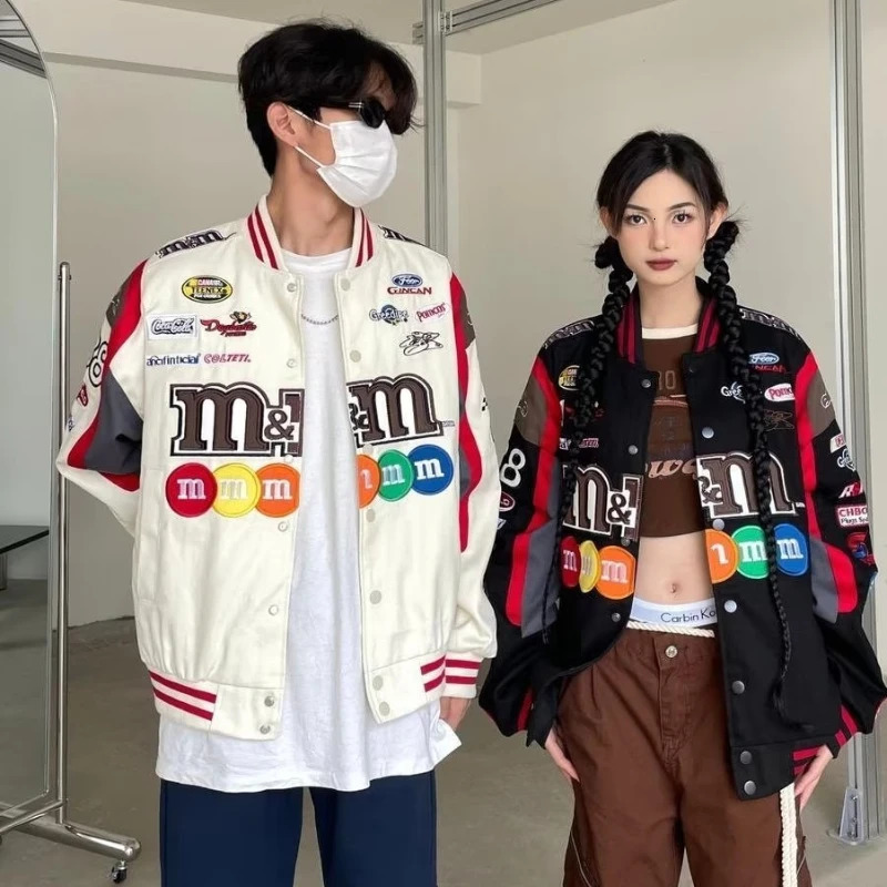 Spring Vintage Racing Bomber Jacket Men College Harajuku Embroidery Baseball Coat Street Fashion Motorcycle Outwear Y2k 240717