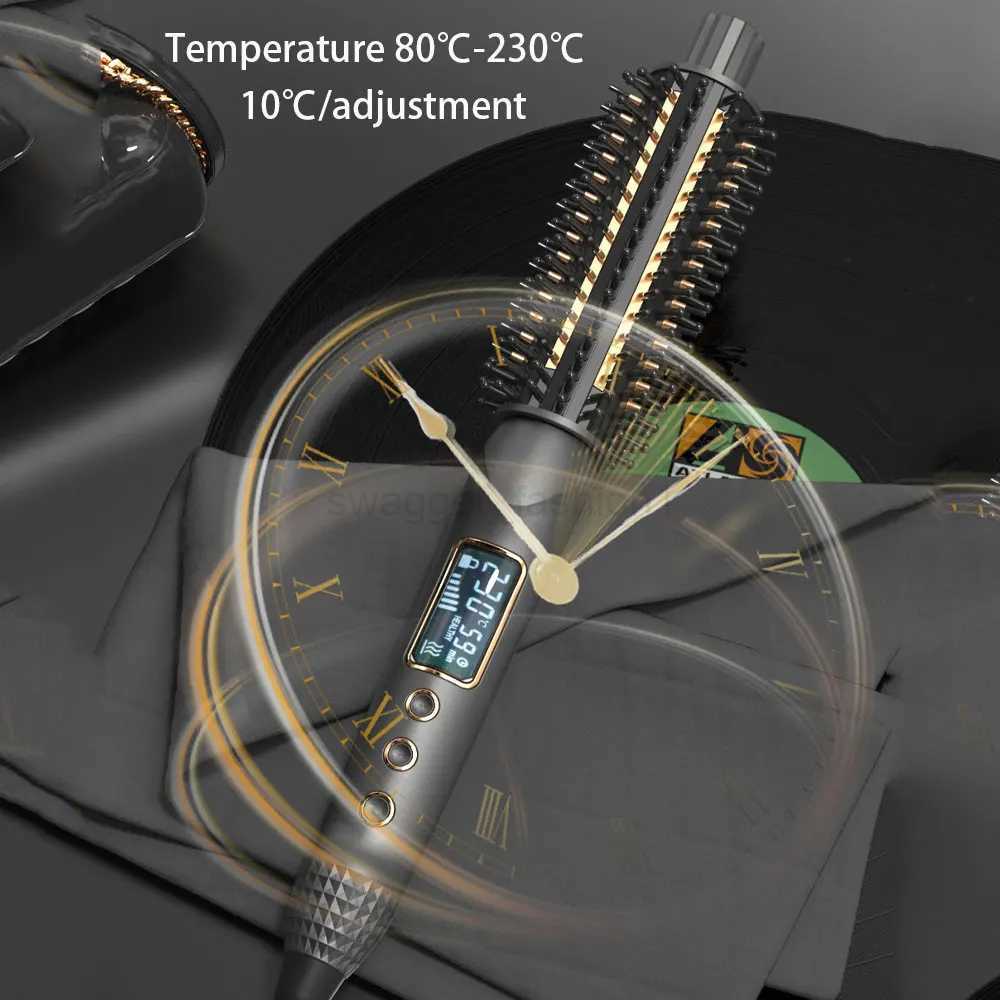 Heated Hair Curling Ceramic Tourmaline Ionic Volumizing Brush Quick Heating Hair Straightener Dual Voltage Travel Curling IronB240719
