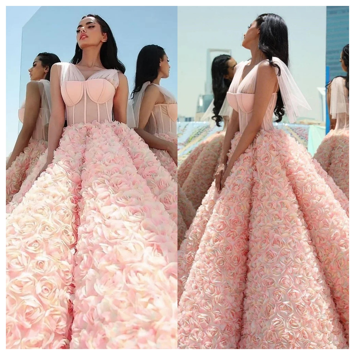 Illusion A e Evening Dresses V Neck Sleeveless Gown 3D ral Ruffles Sweep Train Prom Party Dress Custom Made