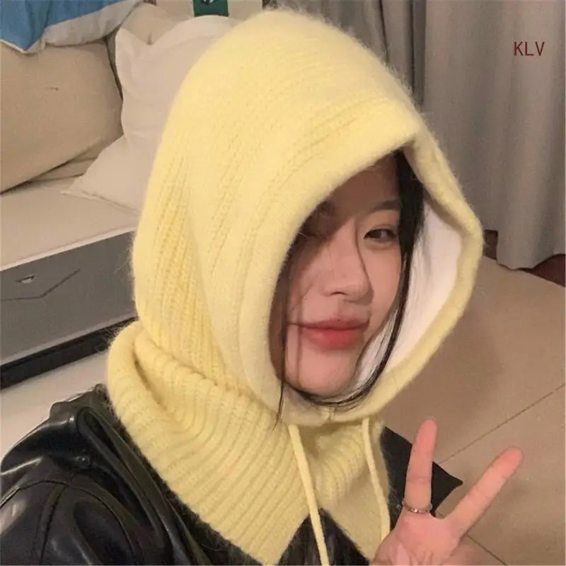 Warm Shawl Hat for Teens Girl Neck Scarf Hat Cold Weather Beanie Hat InsStyle Handmade Knitting Hat Fashion Accessories 240712