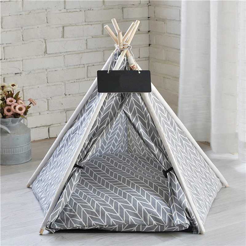 Pet Tent House Dog Bed Portable Removable Washable Teepee Puppy Cat Indoor Outdoor Kennels Cave with Cushion and Blackboard X250125