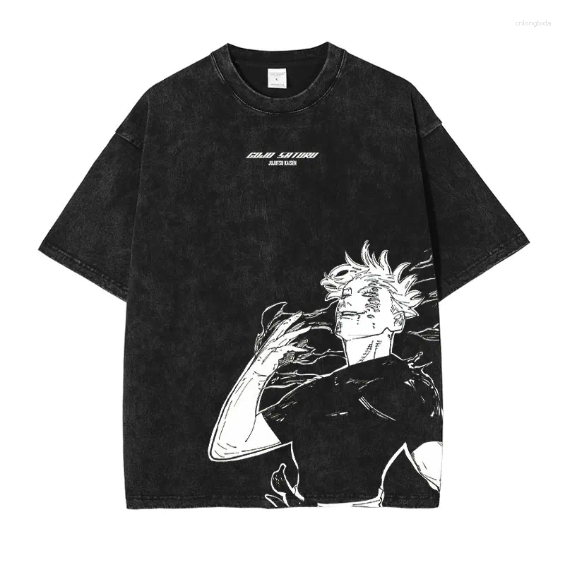 Men's T Shirts Anime Jujutsu Shirt Vintage Washed Gojo Saturo T-shirts Men Retro Streetwear Short Sleeve Manga Fushiguro Toji Tops Tees