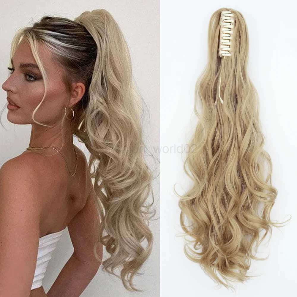 Synthetic 24 inch long wave claw clip ponytail hair extension blonde ponytail female hair extensionX240719