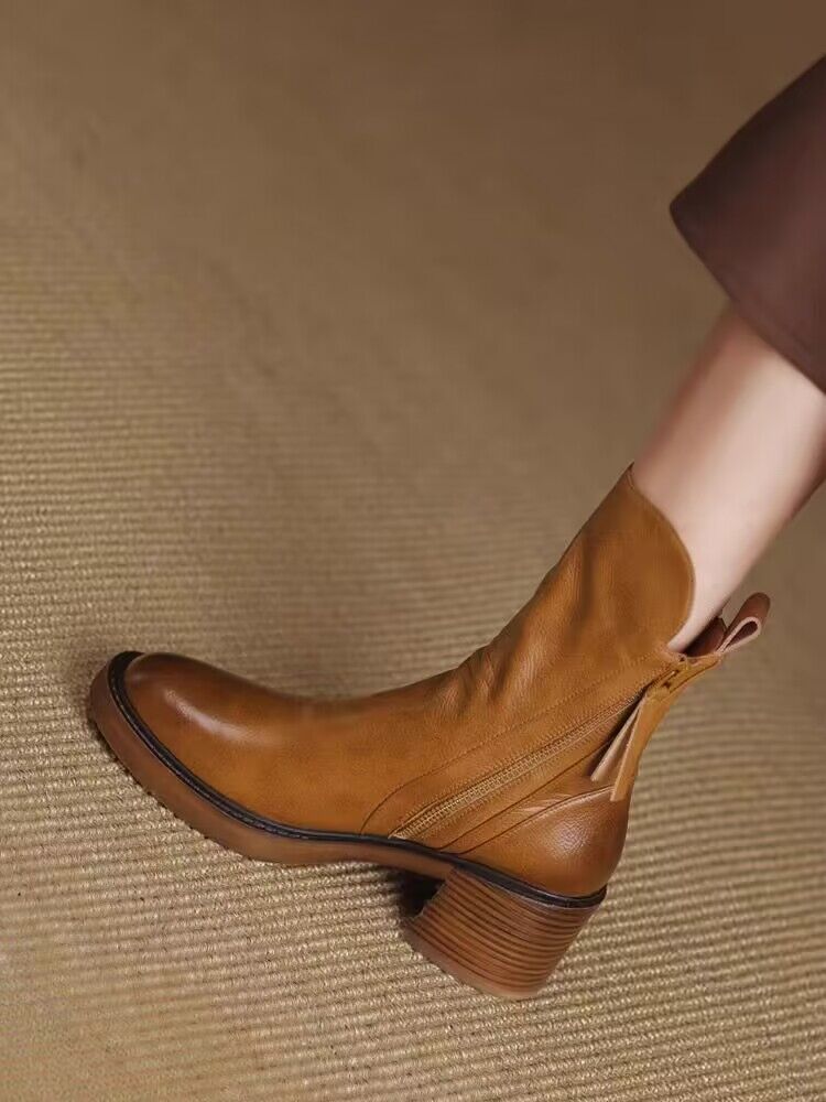 2025 New Original' Autumn Thick Brown Short Women's British Style Handsome Martin Leather Boots